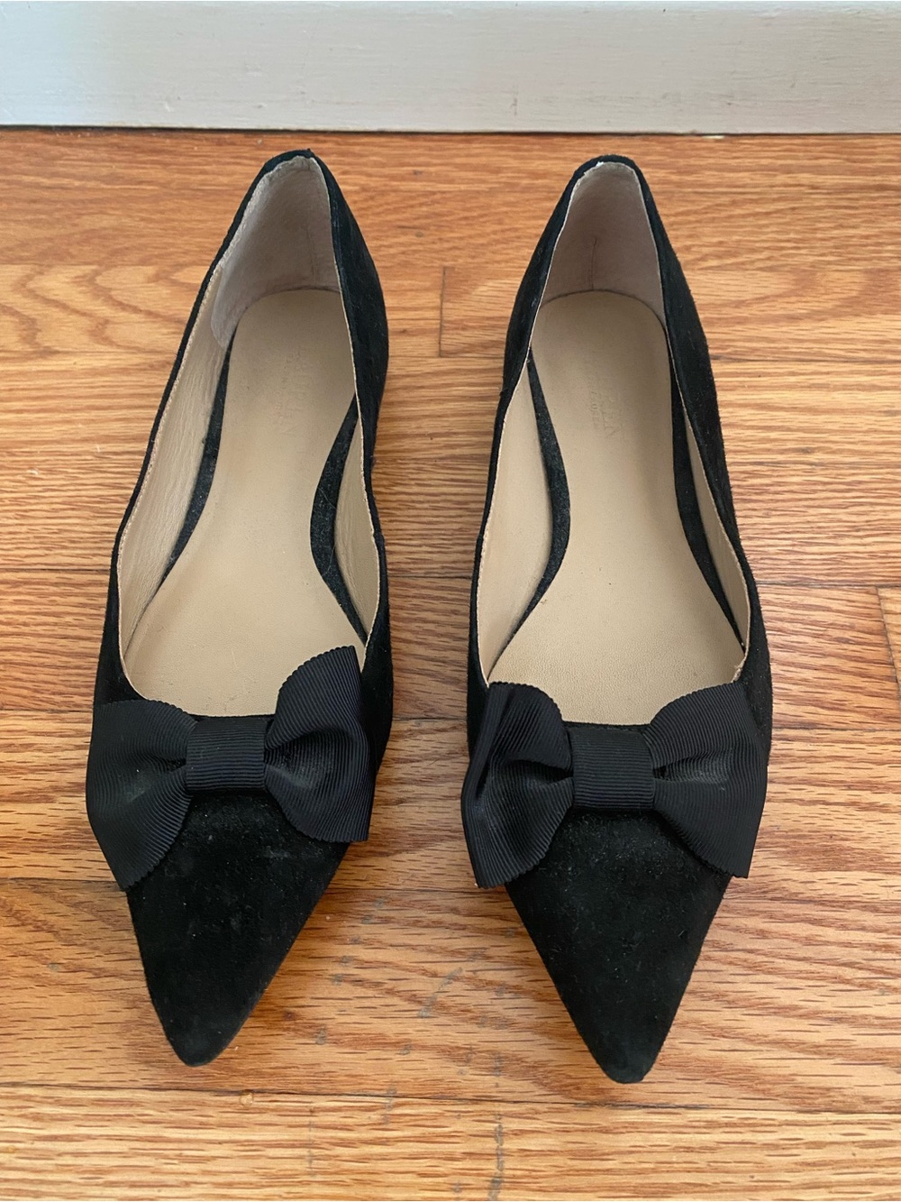 Ralph Lauren Black Pointed-Toe Bow Flats